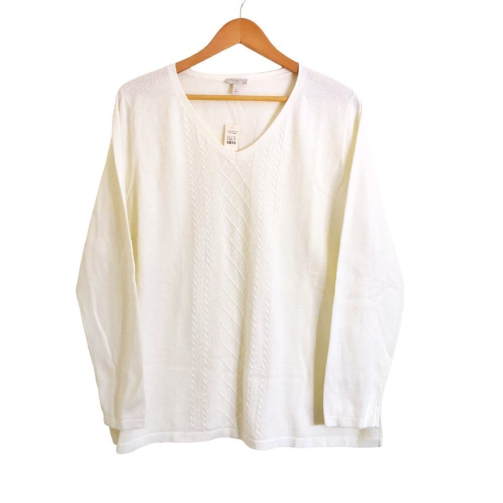 Talbots Cream V-Neck Cable Knit Sweater 2X
